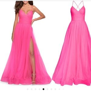 La Femme Neon Light Tulle Gown Pink size 6